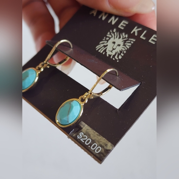 NWT Anne Klein Gold and Turquoise Drop Stud Earrings - Picture 5 of 11